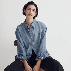 Madewell Denim Button-Down Collar Oversized Shirt in Emmel Wash (Size XXS)